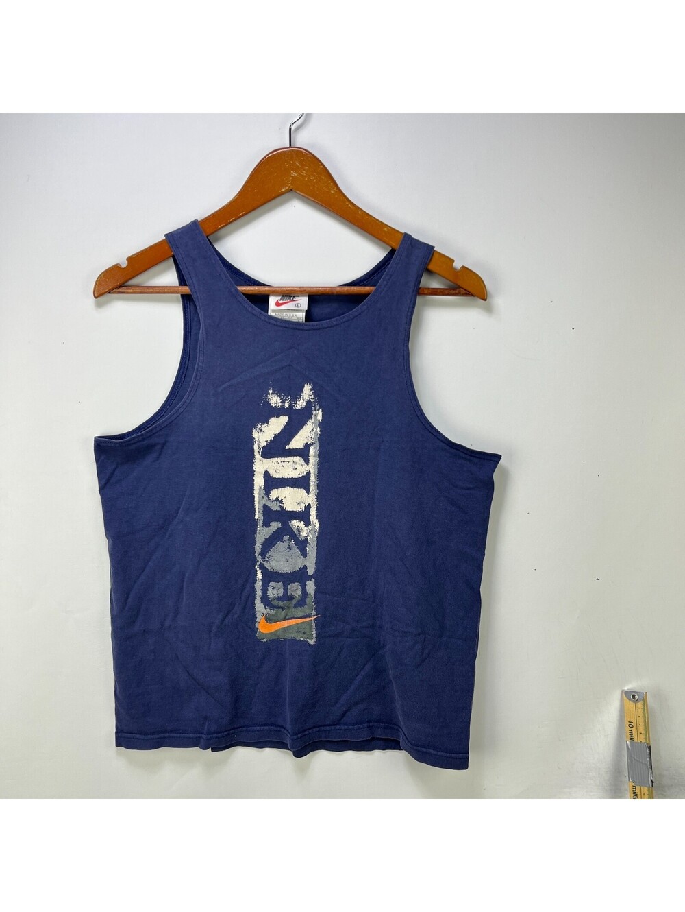 Vintage 90s Nike Vertical Logo Navy Sleeveless Tank Top L